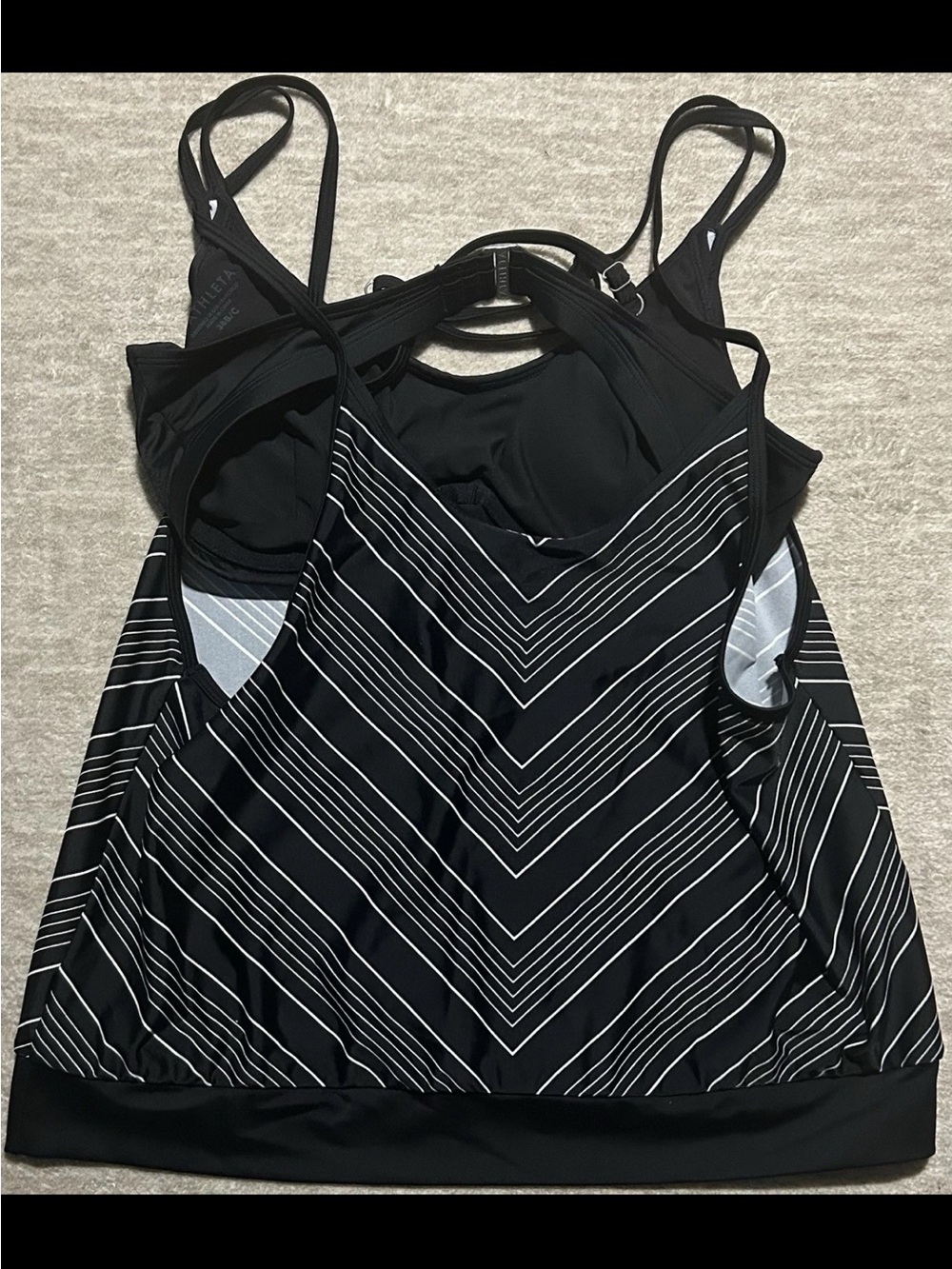 Athleta Tankini Top Black White Chevron lined bathing suit swim 36 B/C shirt - Picture 3 of 5
